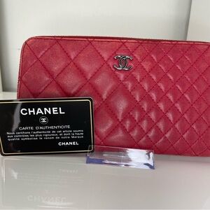 Chanel Lambskin Multi Size Quilted Zip Around Wallet Red EXTREMELY RARE